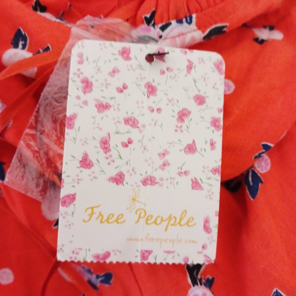 Free People Like A Lady Linen Blend Mini Dress Orange Large Fruit Ruffles NWT - Picture 9 of 12